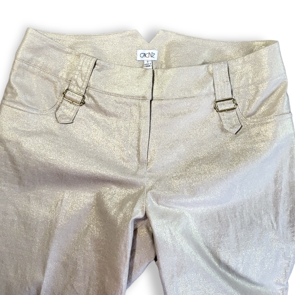 Cache Gold Linen Spandex Cropped Pants Size 6 - Picture 3 of 5